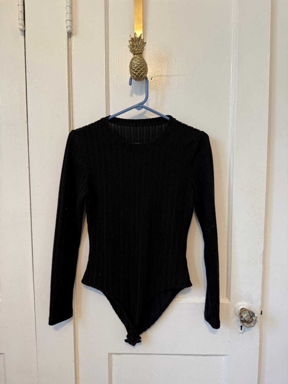 Black Ribbed Long-Sleeve Bodysuit Sweater